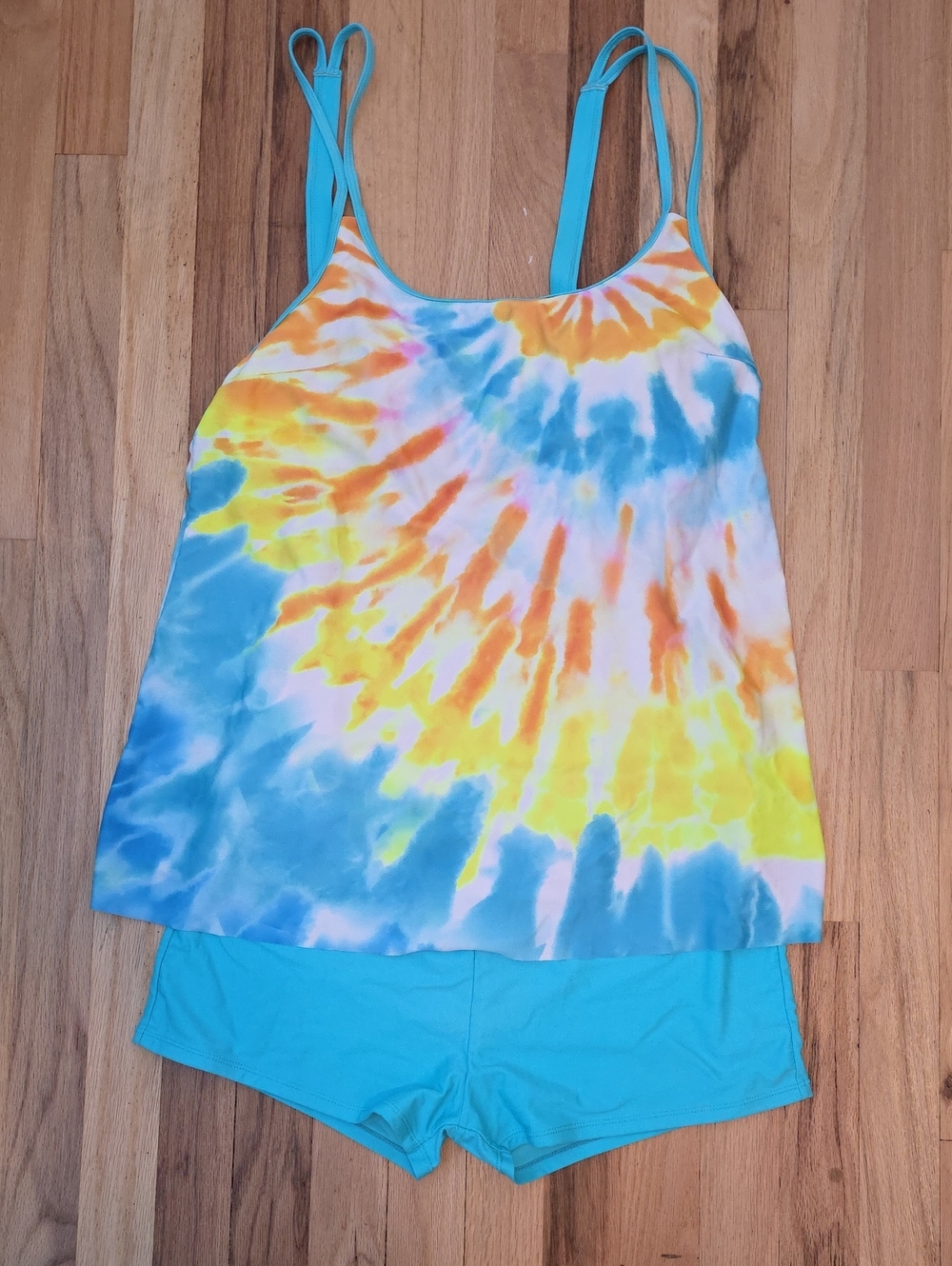 Tie-Dye Blue & Yellow Women’s Swim Tankini Set